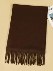 1條男士人造羊絨30cm寬純色流蘇窄領巾,中性情侶樣式頸暖適合日常使用 - 咖啡棕 - 查看 5