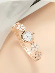 Flower Decor Round Pointer Quartz Watch Holiday As A Gift For Students Returning To School Valentines