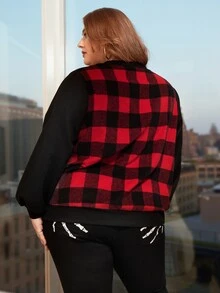 SHEIN CURVE+ Cazadora con estampado de guingán con cremallera - Multicolor - Ver 5