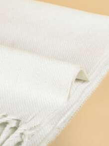 1條男款假卡舒米30cm寬單色流蘇小圍巾,中性情侶款式,適合日常穿著 - 白色 - 查看 3