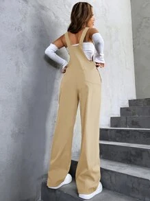 SHEIN Unity 1入組翻蓋口袋背帶褲 - 杏色 - 查看 2