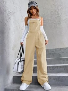 SHEIN Unity 1入組翻蓋口袋背帶褲 - 杏色 - 查看 4