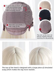 Tóc giả tổng hợp dài thẳng có tóc mái - Vàng - Xem 8