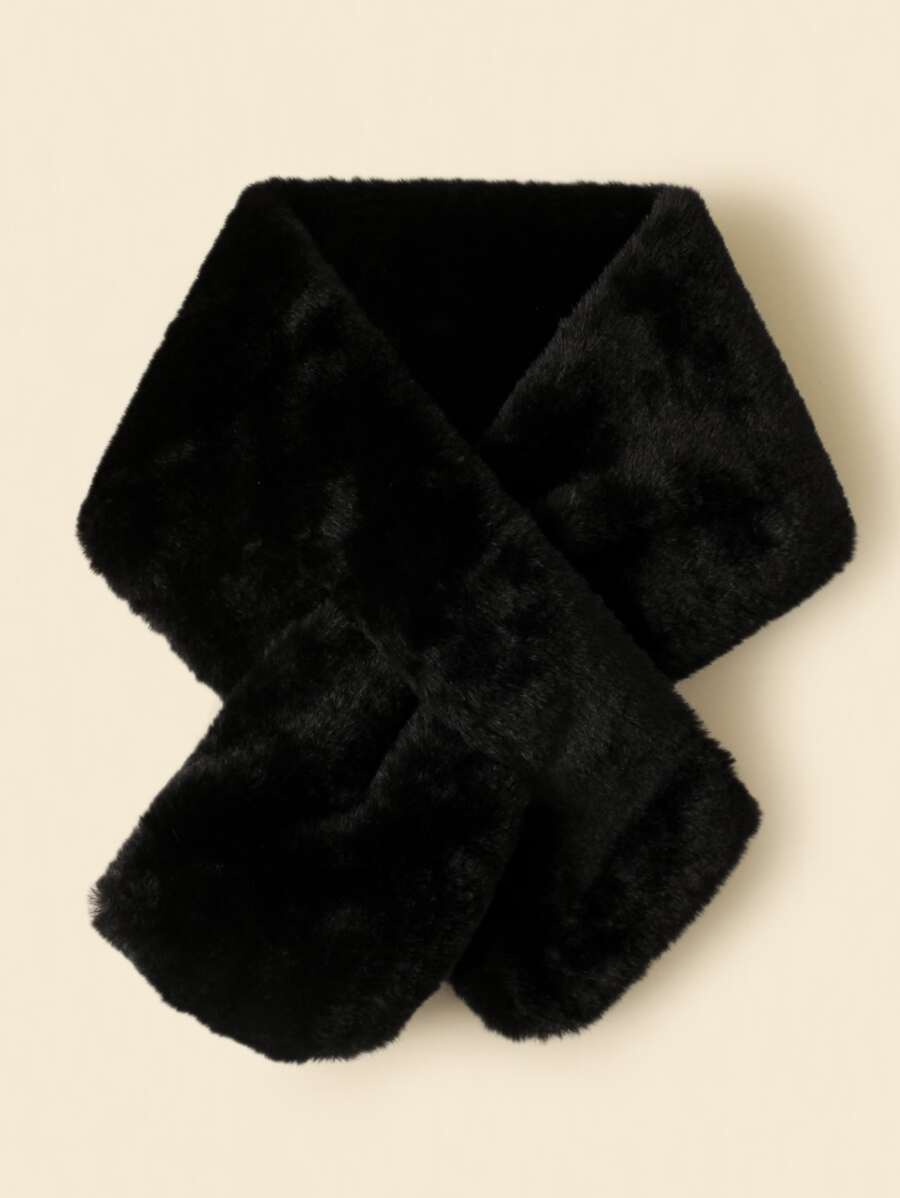 Solid Fluffy Scarf - Black - View 1