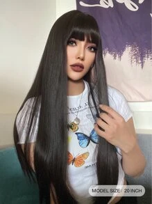 Peluca sintética natural larga lisa con tupe - Negro - Ver 3