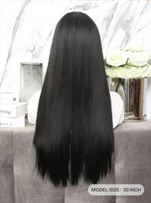 Peluca sintética natural larga lisa con tupe - Negro - Ver 6