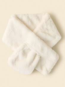 素色毛茸茸圍巾 - 白色 - 查看 1