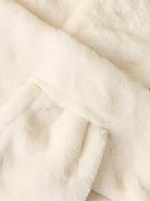 素色毛茸茸圍巾 - 白色 - 查看 2