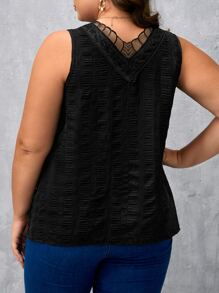 SHEIN Clasi Plus Guipure Lace Insert Blouse - Black - View 2