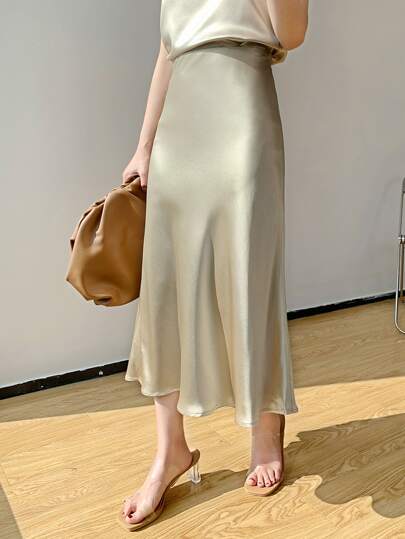 DAZY Falda de línea A de cintura alta de un solo color
