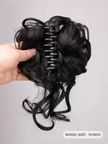 Short Curly Synthetic Hair Bun With Claw - Black - View 2