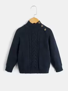 SHEIN Toddler Boys Cable Knit Raglan Sleeve Jumper - Navy Blue - View 1