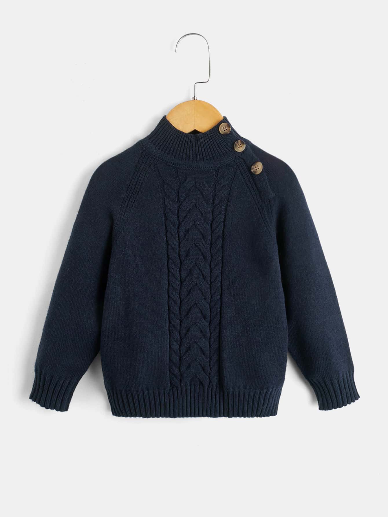 SHEIN Toddler Boys Cable Knit Raglan Sleeve Jumper - Navy Blue - View 1