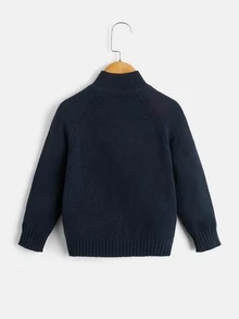 SHEIN Toddler Boys Cable Knit Raglan Sleeve Jumper - Navy Blue - View 2
