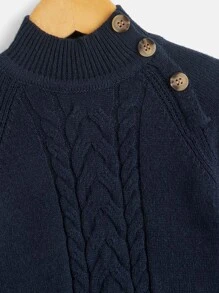 SHEIN Toddler Boys Cable Knit Raglan Sleeve Jumper - Navy Blue - View 3