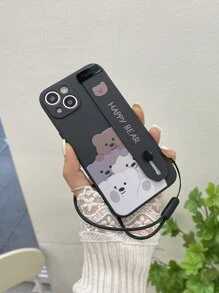 Ốp điện thoại hình hoạt hình kèm dây đeo cổ tay và móc cài, tương thích với iPhone 15/15Plus/15Pro/15Promax, phiên bản quốc tế, không phải phiên bản nội địa. - màu đen - Xem 3