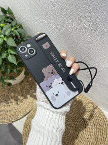 Ốp điện thoại hình hoạt hình kèm dây đeo cổ tay và móc cài, tương thích với iPhone 15/15Plus/15Pro/15Promax, phiên bản quốc tế, không phải phiên bản nội địa. - màu đen - Xem 4