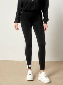 Mulvari Contrast Side Seam Leggings - Black and White - View 4