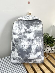 1 pieza Mochila para dama de lona con contraste de color tipo teñido anudado, mochila para laptop de gran capacidad para estudiantes - Gris - Ver 1