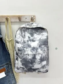 1 pieza Mochila para dama de lona con contraste de color tipo teñido anudado, mochila para laptop de gran capacidad para estudiantes - Gris - Ver 2