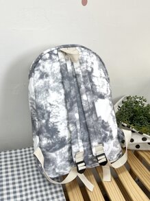 1 pieza Mochila para dama de lona con contraste de color tipo teñido anudado, mochila para laptop de gran capacidad para estudiantes - Gris - Ver 5