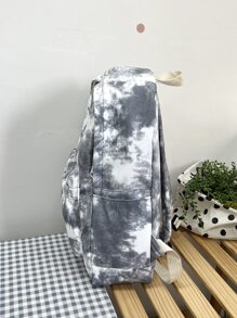 1 pieza Mochila para dama de lona con contraste de color tipo teñido anudado, mochila para laptop de gran capacidad para estudiantes - Gris - Ver 6