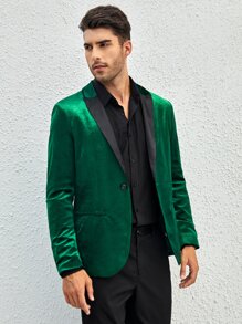 Manfinity Men Contrast Shawl Collar Velvet Blazer - Green - View 4