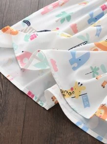 SHEIN Vestido de niña con volantes y estampado de dibujos animados, vestido de verano para niña pequeña, vestido de verano para niña - Blanco - Ver 3