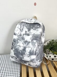 1 pieza Mochila para dama de lona con contraste de color tipo teñido anudado, mochila para laptop de gran capacidad para estudiantes - Gris - Ver 8