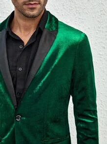 Manfinity Men Contrast Shawl Collar Velvet Blazer - Green - View 2
