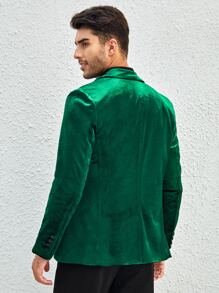 Manfinity Men Contrast Shawl Collar Velvet Blazer - Green - View 3