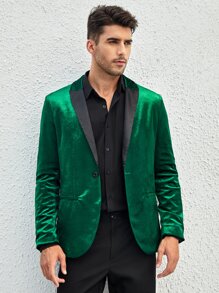 Manfinity Men Contrast Shawl Collar Velvet Blazer - Green - View 6