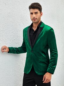 Manfinity Men Contrast Shawl Collar Velvet Blazer - Green - View 5