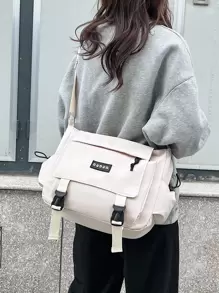 Sporty, Preppy, Lightweight, Business Casual Minimalist Letter Patch Decor Square Bag For Teen Girls Women College Students, Rookies & White-Collar Workers Perfect For Office, College,Work, Business, Commute, Outdoors, Travel, Outings Elementary School, Middle School, High School, Back To School - Màu be - Xem 1