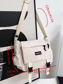 Sporty, Preppy, Lightweight, Business Casual Minimalist Letter Patch Decor Square Bag For Teen Girls Women College Students, Rookies & White-Collar Workers Perfect For Office, College,Work, Business, Commute, Outdoors, Travel, Outings Elementary School, Middle School, High School, Back To School - Màu be - Xem 6