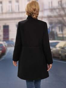 SHEIN LUNE Solid Dual Pocket Overcoat - Black - View 2