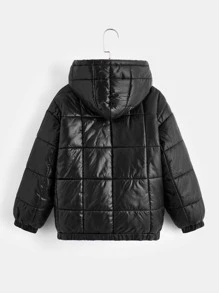SHEIN Tween Boys Zip Up Hooded Padded Coat - Black - View 2
