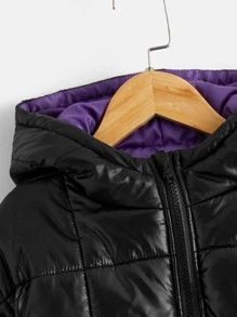 SHEIN Tween Boys Zip Up Hooded Padded Coat - Black - View 3