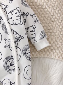 男嬰卡通圖案連身褲 - 白色 - 查看 3