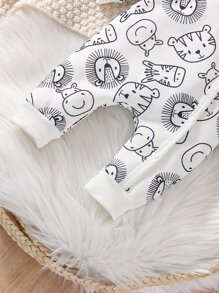 男嬰卡通圖案連身褲 - 白色 - 查看 4