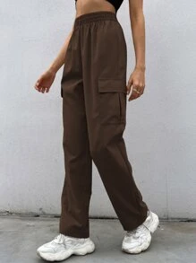 Flirla Flap Pocket Cargo Trousers - Coffee Brown - View 3