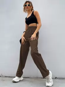 Flirla Flap Pocket Cargo Trousers - Coffee Brown - View 4