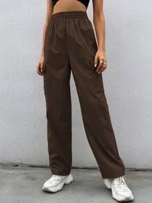 Flirla Flap Pocket Cargo Trousers - Coffee Brown - View 5