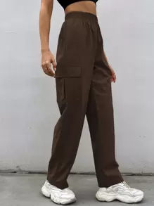 Flirla Flap Pocket Cargo Trousers - Coffee Brown - View 6