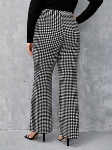 SHEIN Privé Pantalones acampanados con estampado de pata de gallo bajo con abertura - Blanco y Negro - Ver 2