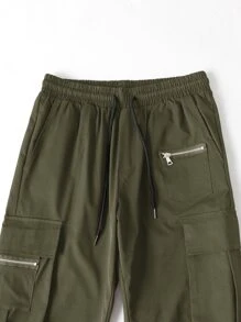 Claim Dot 寬鬆男款裝口袋長褲,帶收緊繩腰設計 - 軍綠色 - 查看 5