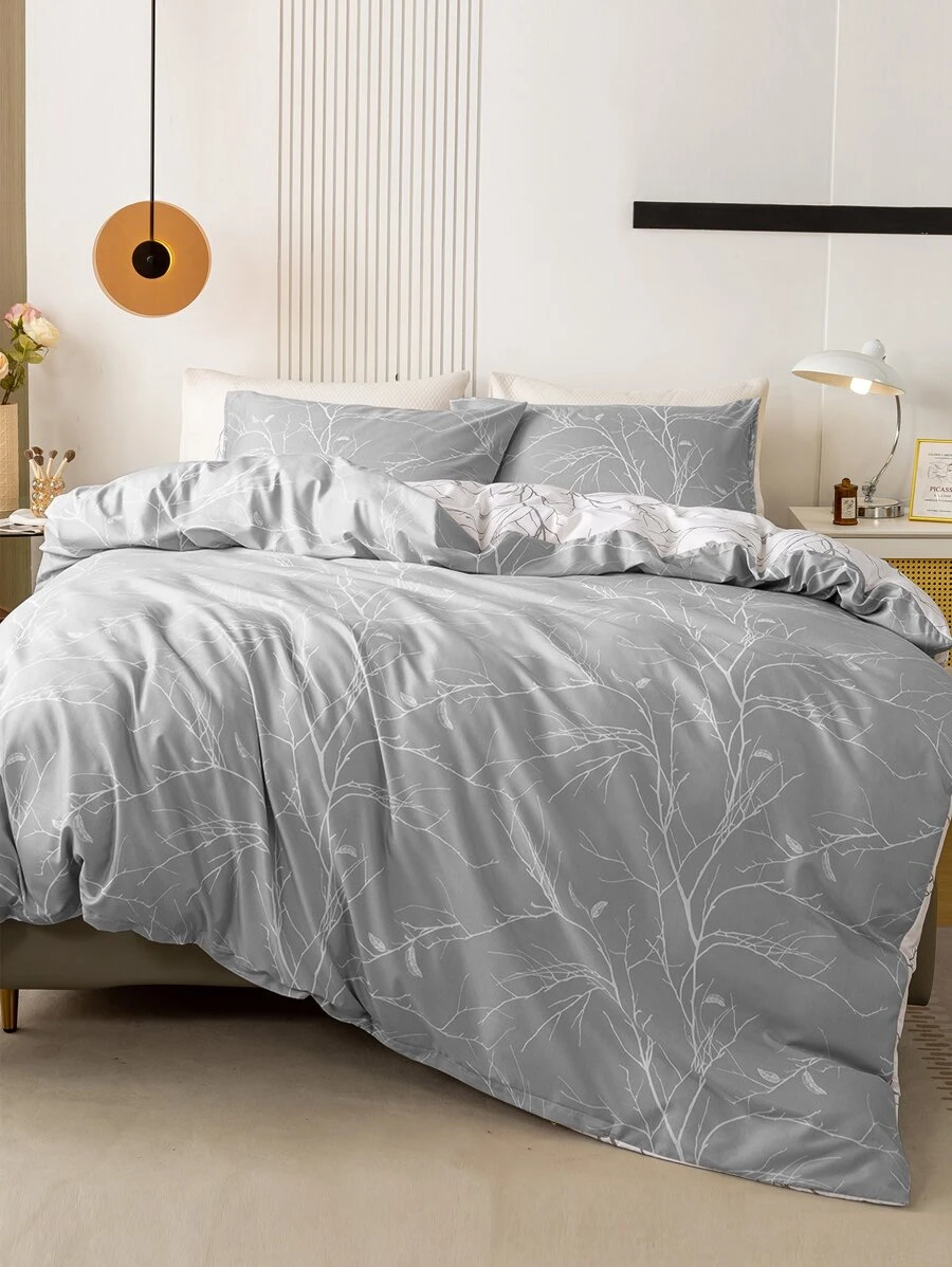 Plant Print Duvet Cover Set Without Filler - Multicolor - View 1