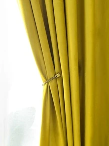 1入組現代素色長毛絨窗簾,簡約風格,適用於客廳,臥室,窗戶,門裝飾用品 - 芥末黃 - 查看 4