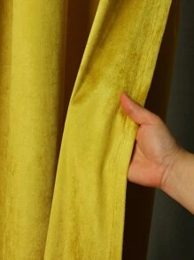 1入組現代素色長毛絨窗簾,簡約風格,適用於客廳,臥室,窗戶,門裝飾用品 - 芥末黃 - 查看 5