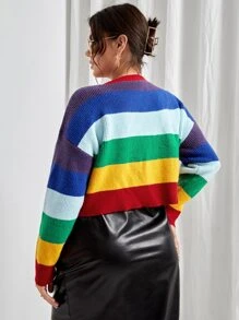 SHEIN Unity Plus Striped Button Front Cardigan - Multicolor - View 2